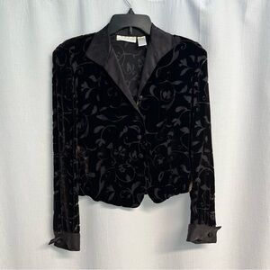 Vtg Dana Buchman Dark Brown Silk Blend Velvet Burnout Jacket Whimsigoth‎ Classic